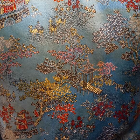 Vntg Peony Shanghai China Silk Jacquard 2pc Set XS Oriental Lounge Quietlux - Picture 15 of 16